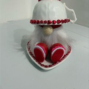 Charming White and Red Gnome Figurine